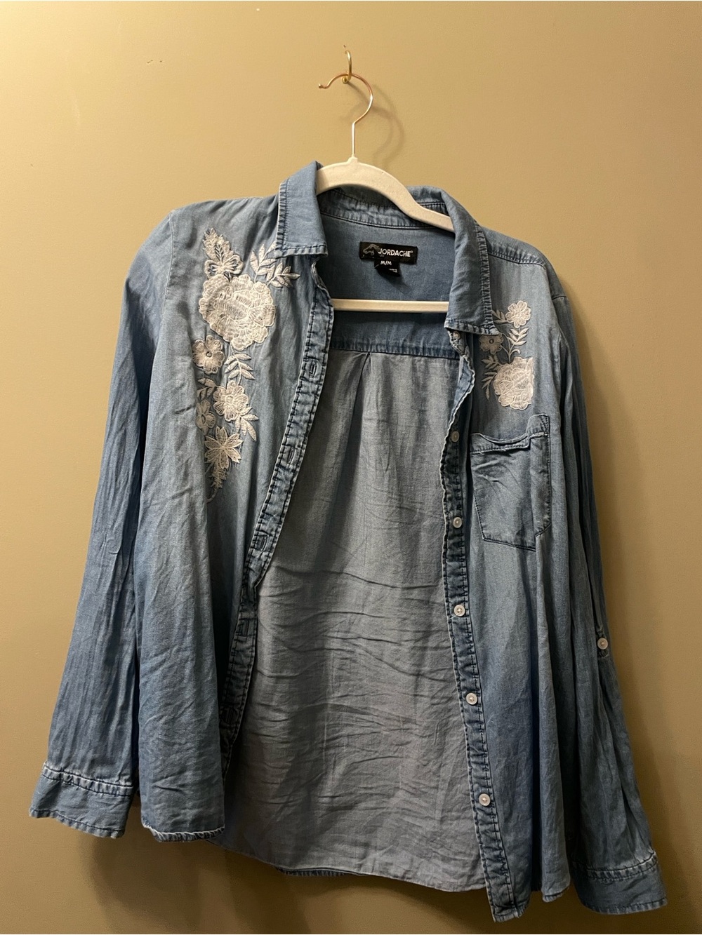 Denim Button-Up shirt with White Lace detailing